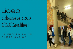 Manifesto del Liceo classico Galilei 2023-24. "Il futuro ha un cuore antico". Alcune foto prese all'interno della scuola e durante i Giorni Classici